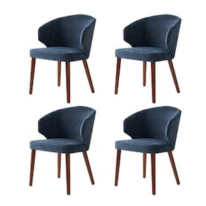 Nuria Navy Upholstered Dining Chair with Wing Back and Solid Wood Tapered Legs Set of 4
