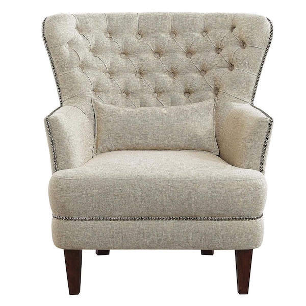 EVERGLADE HOME Savry Beige Textured Upholstery Tufted Accent Wingback Chair