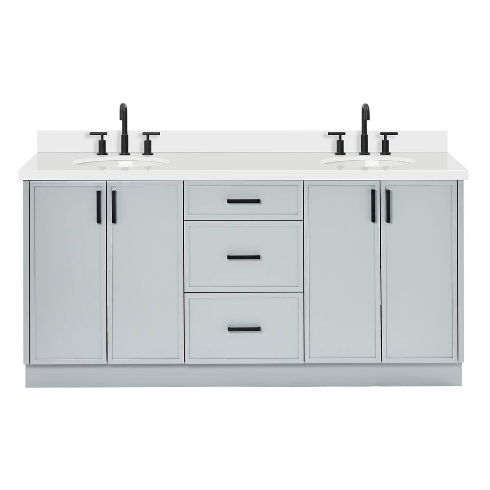 Gray Double Sink Bathroom Vanity with Quartz Top