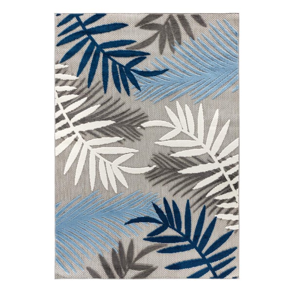 Evora Palm Frond Blue 6 ft. 6 in. x 9 ft. Indoor/Outdoor Area Rug