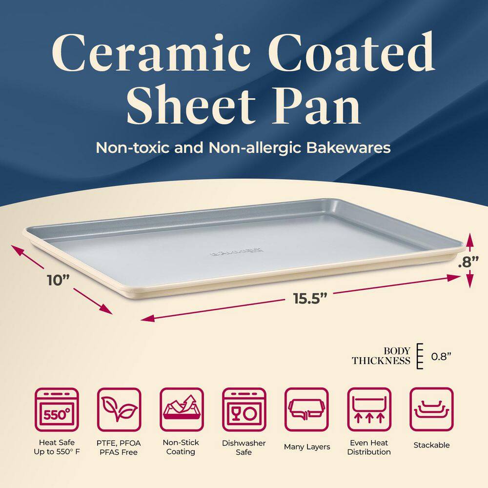 Premium Non-Stick Ceramic Baking Sheet Pan Medium Size (15.5 in. L x 10 in. W) – Cream - Thumbnail 3