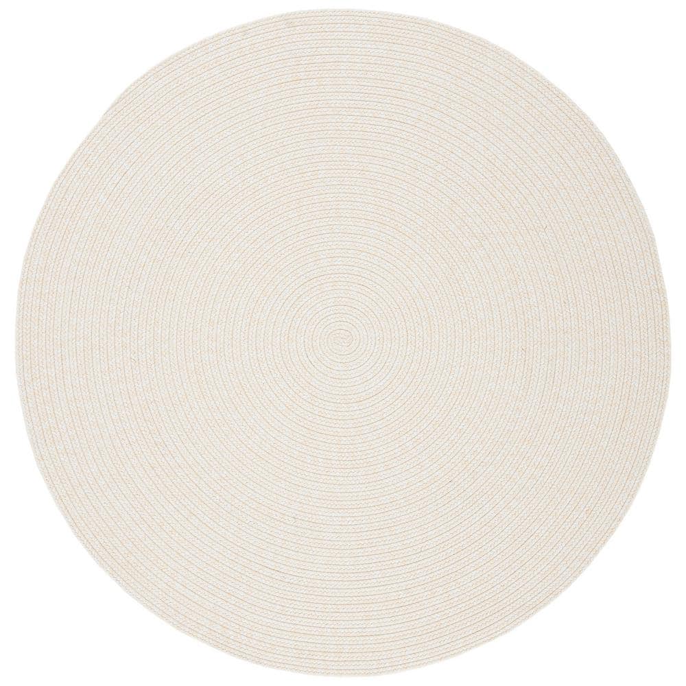 Beige Wool 5' Round Handmade Braided Area Rug