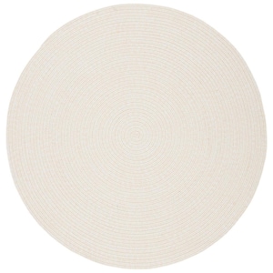 Braided Ivory/Beige 5 ft. x 5 ft. Solid Color Gradient Round Area Rug