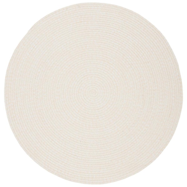 Braided Ivory/Beige 9 ft. x 9 ft. Machine Washable Solid Color Gradient Round Area Rug