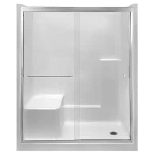Duo 55 in. x 70 in. Framed Sliding Shower Door in Brushed Nickel with 6 mm Clear Glass Without Handle