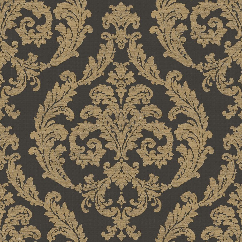 Palazzo 2 Collection Black Silk Damask Vinyl on Non-Woven Non-Pasted Wallpa