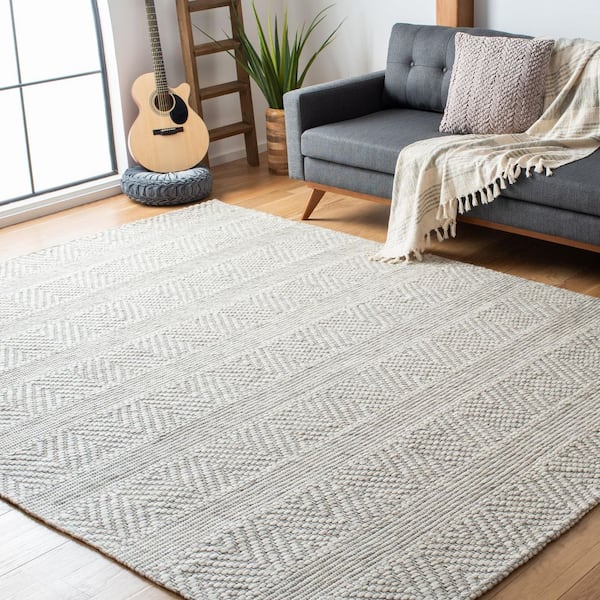 Marbella 9 ft. x 9 ft. Square Beige/Light Gray Chevron Striped Area Rug