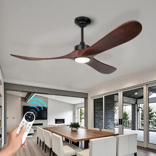 60 in. Black Indoor/Outdoor Ceiling Fan with Remote Control, 3-Blades Solid Wood Ceiling Fan for Bedroom Living Room