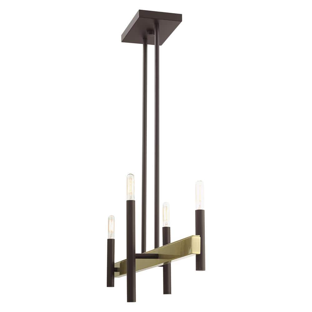 Elegant Bronze & Crystal 4-Light Chandelier with Antique Brass Accents
