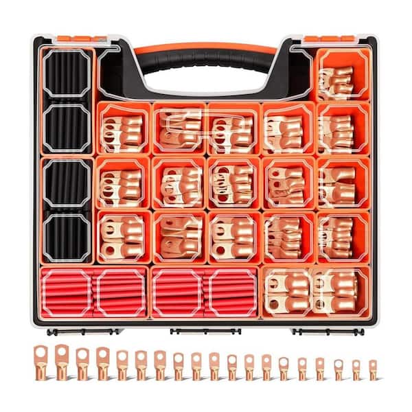 220 Pcs Battery Cable Ends AWG 1 2 4 6 8 1/0 2/0 Gauge, 110PCS  Copper Wire Lugs Kit