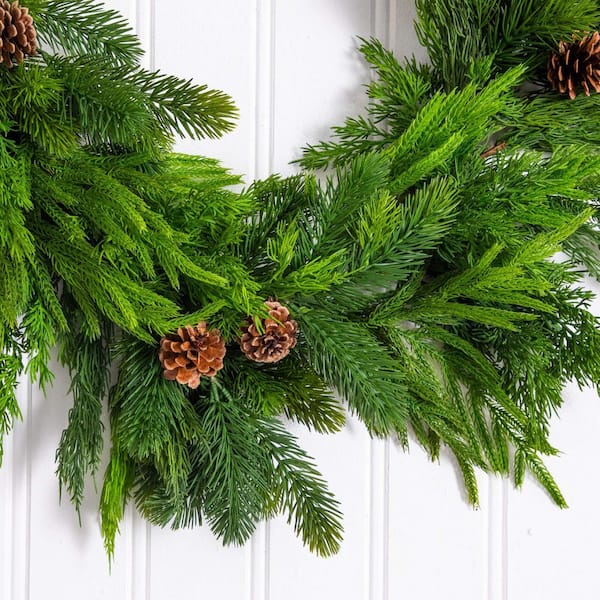 6 ft. Artificial Mixed Pine and Norfolk Garland with Pinecones
