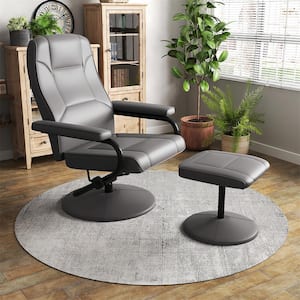 Grey PVC Leather 360° Swivel Recliner Chair Lounge Accent Armchair with Ottoman