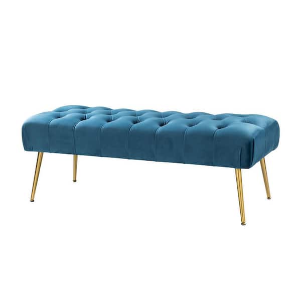 ARTFUL LIVING DESIGN Adela Wide Navy Bedroom Bench with Metal Legs 48 in.