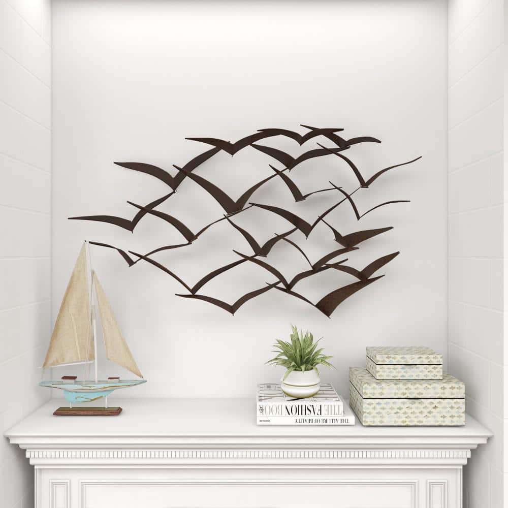 Black Metal Flying Flock of Birds Wall Sculpture