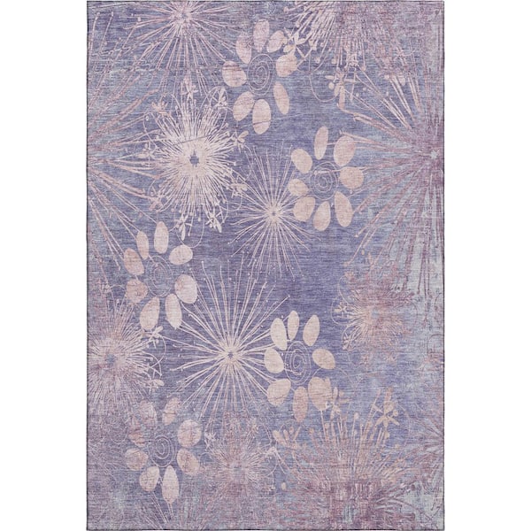 Mayfield Premium Machine Washable Abstract AMF2225 Purple 3 ft. x 5 ft. Area Rug