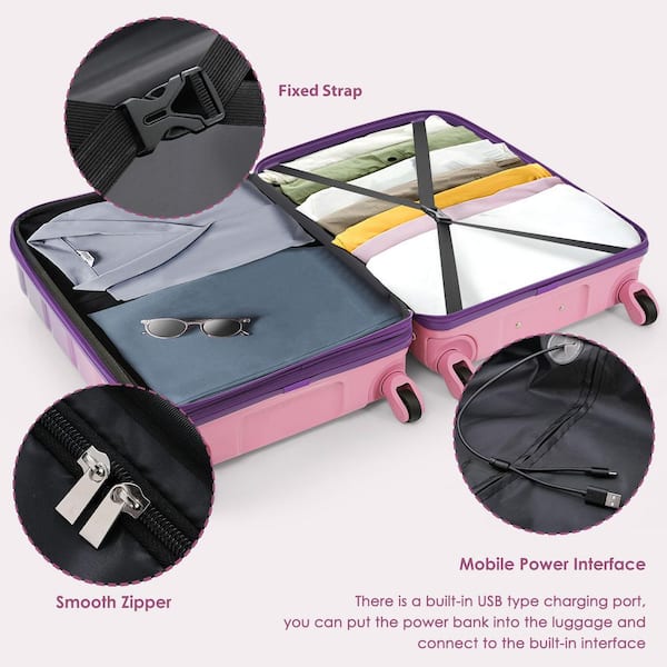 Merax 3 Bags 3-Piece Purple and Pink 20, 24, 28 in. ABS Plus