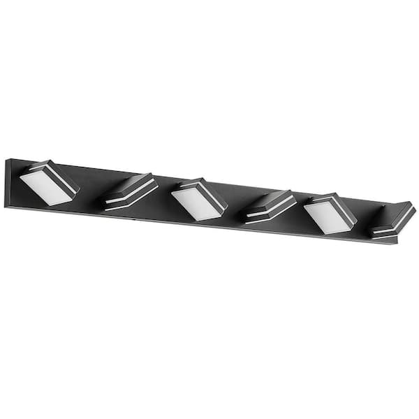 Gloweer 47.2 in. 6-Lights Black Modern LED Vanity Light Wall Sconce for Bathroom and Mirror, Sleek Minimalist, Energy-Efficient