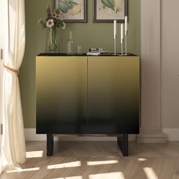 Matte Black MDF 31.5 in. W Sideboard Cabinet with 2 Doors and Wooden Leg