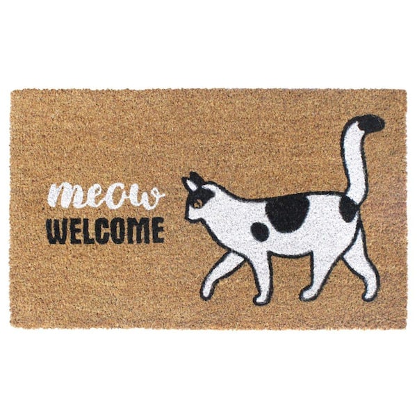 RugSmith White Meow Welcome 18 in. x 30 in. Doormat