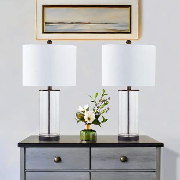 Maxax Concord 23.25 in. Black Modern Dimmable Glass Bedroom Living Room Bedside Desk Nightstand Table Lamps