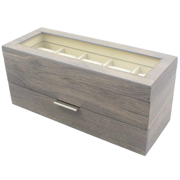 Unbranded Glass Lift Top Distressed Grey Watch Box