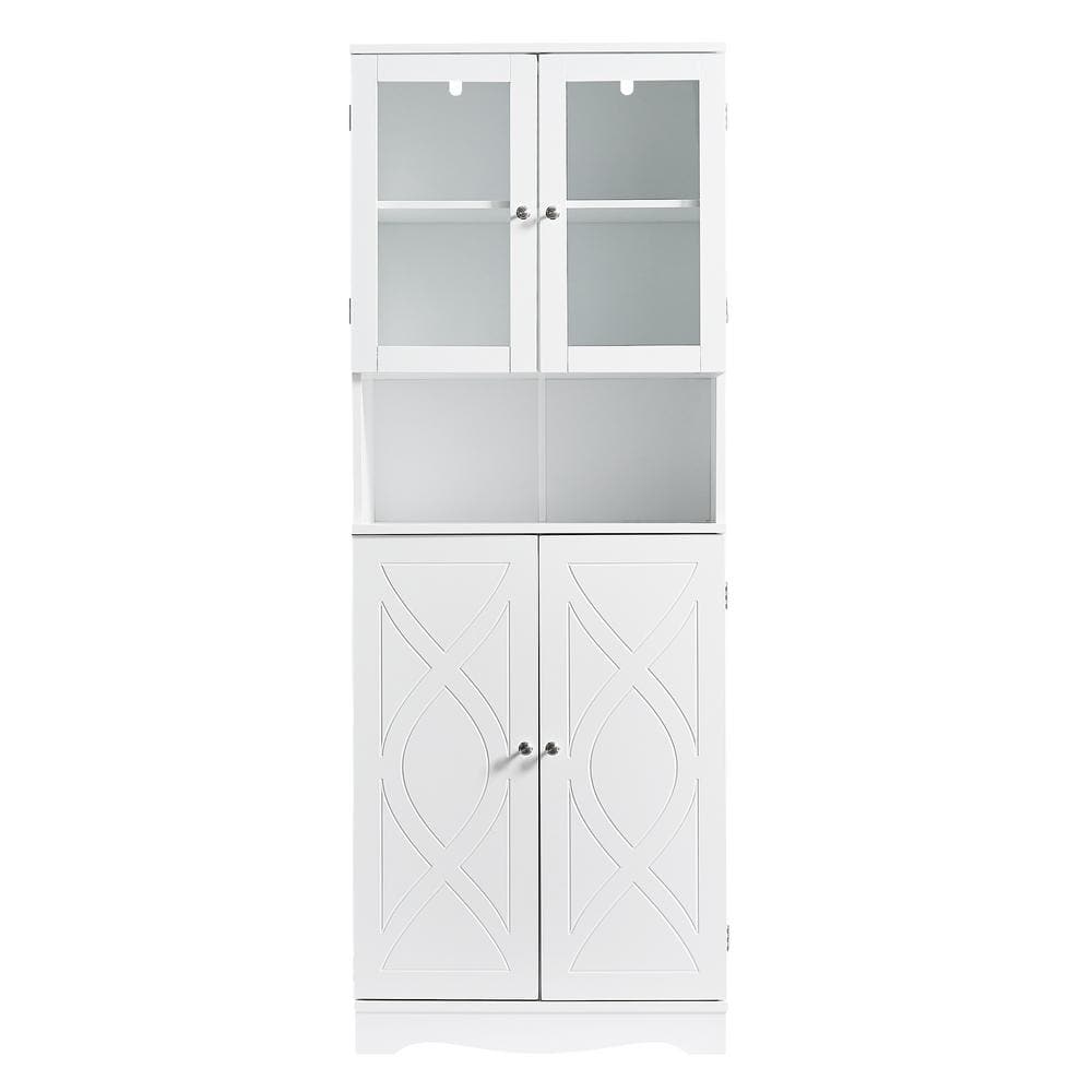 Tall Storage Cabinet with Glass Doors for Bathroom(12.5 in. W x 63.7 in. H 