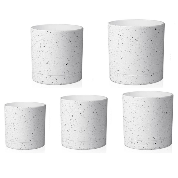 7/6.5/6/5/4 in. Speckled White Plastic Round Planter Set (5-Pack)