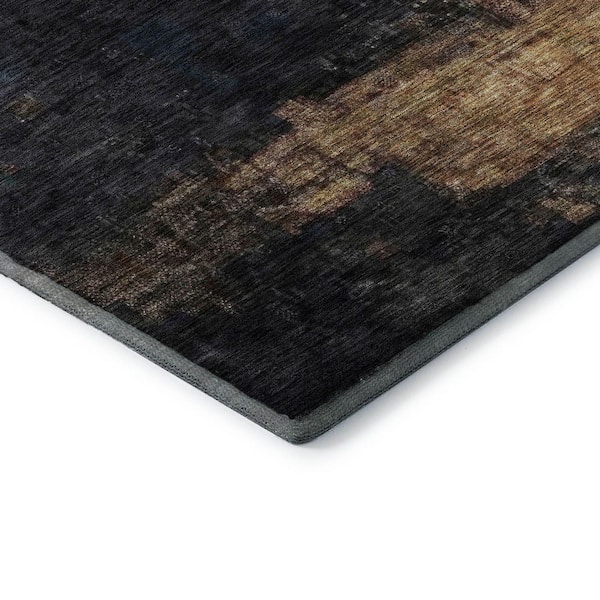 Mayfield Premium Machine Washable Abstract AMF1209 Charcoal 8 ft. x 8 ft. Round Rug