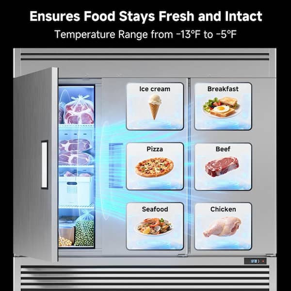 Coolake 82 in 72 cu. ft. Commercial Reach-In Freezer 3 Solid Doors