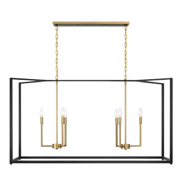 Colwick 6-Light Coal Black and Signature Brass Candlestick Island Chandelier for Kitchen, Dining Room, No Bulbs Included