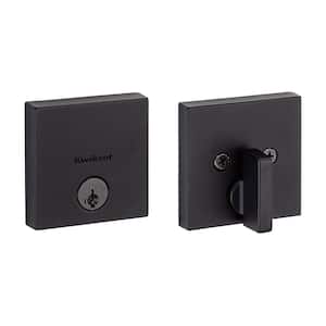 Downtown Low Profile Iron Black Square Single Cylinder Contemporary Deadbolt featuring SmartKey Security