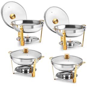 4-Pack 5 qt. Stainless Steel Round Chafing Dishes Buffet Set Catering Glass Lid Holder