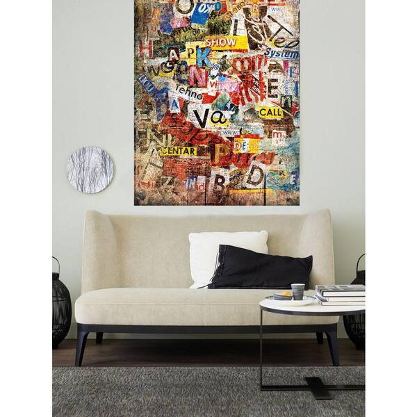 Ideal Decor 69 in. x 45 in. Grunge Typo Wall Mural