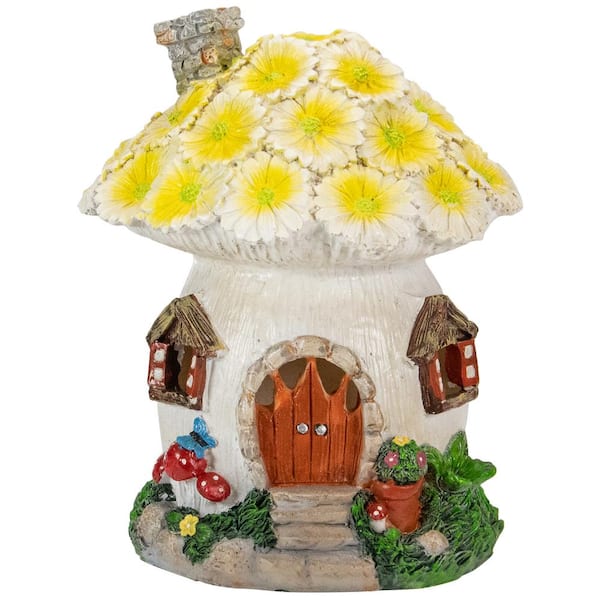 7.25 in. Solar Lighted Flower House Outdoor Garden Statue