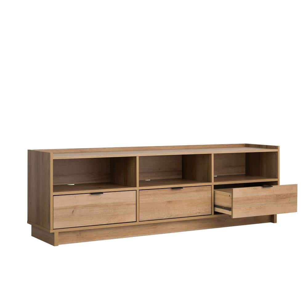Oak Laminate 70" TV Stand with Storage Cabinet and Shelves