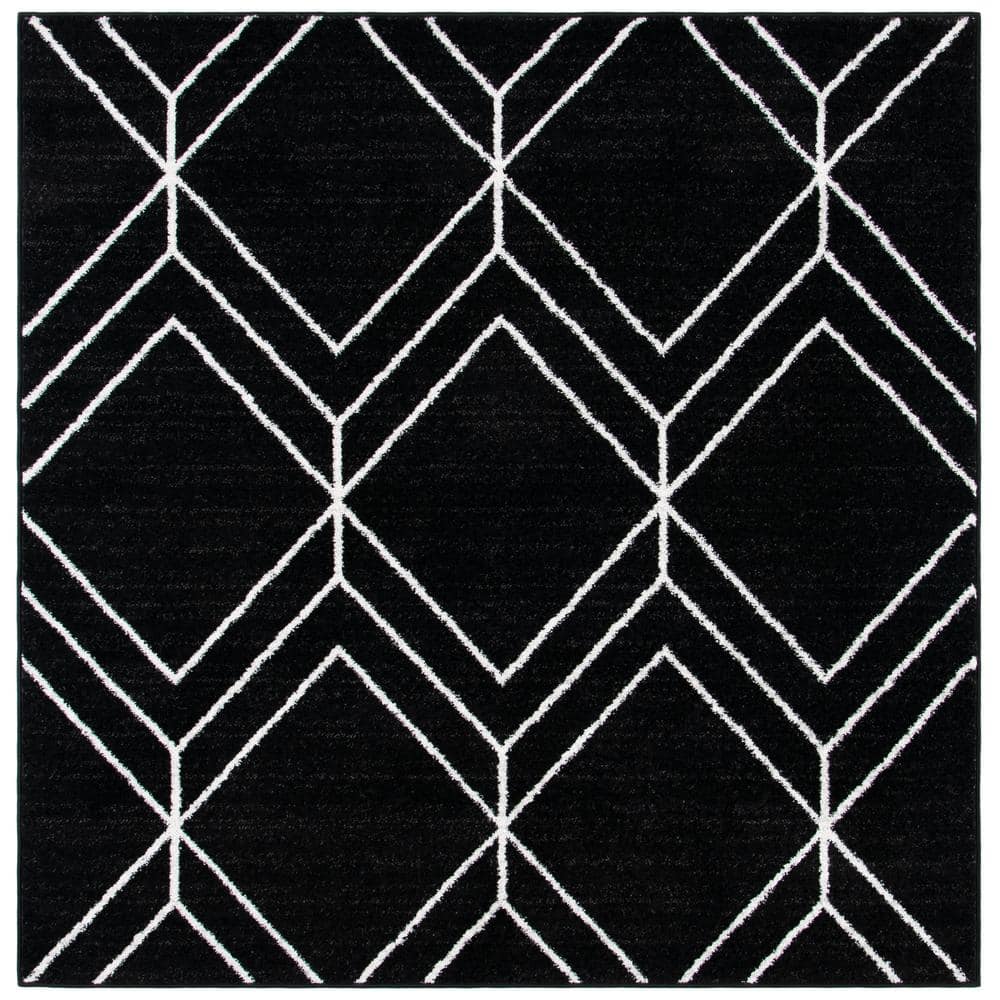 Adirondack Black and Ivory Geometric Square Area Rug