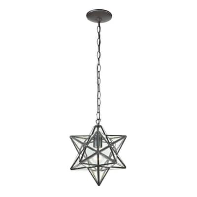 Star 1-Light Clear Glass and Oiled Bronze Pendant Lamp