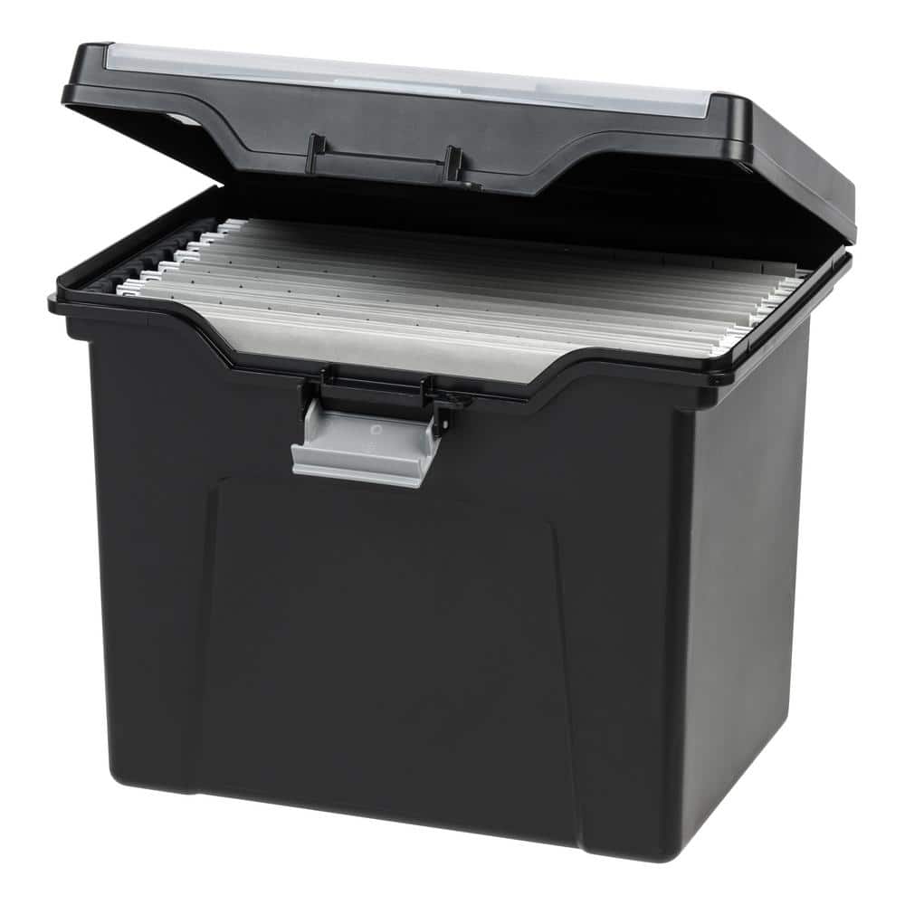 Black Portable Hanging File Box with Organizer Lid