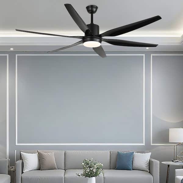 66 in. Black Modern Downrod Mount Ceiling Fan with LED Light, 6 ABS Blades, DC Motor, 6-Speed Reversible for Bedroom