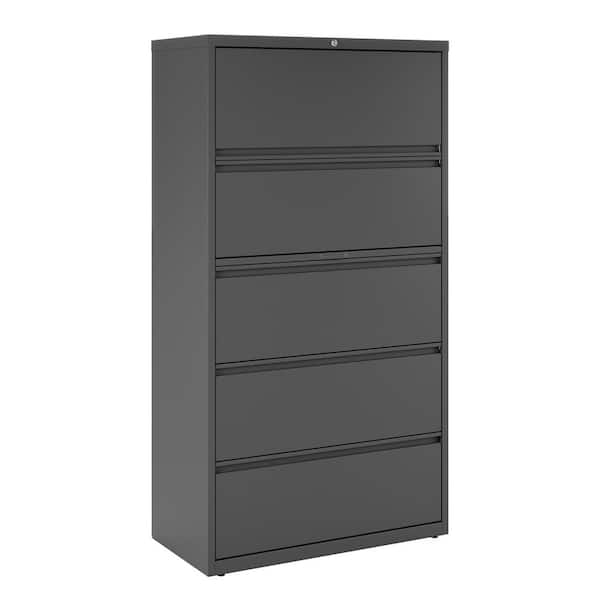 Hirsh 36 in. W 5-Drawer Charcoal Metal Lateral File Cabinet for