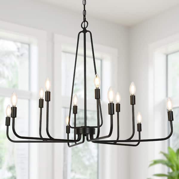 LNC 38.6 in. 12-Light Large Black Candlestick Chandelier Modern Dining Room Foyer Hanging Ceiling Light with 96 in. Chain