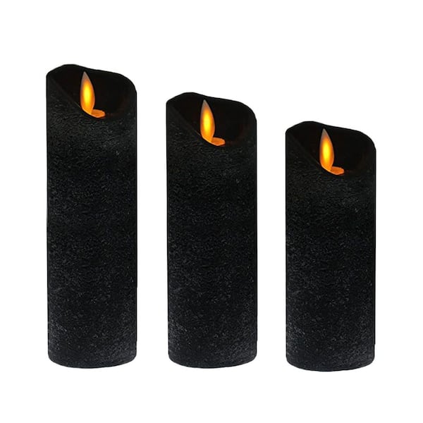 LUMABASE Battery Operated LED Wax Candles With Moving Flame and Remote Black - Set of 55803 - The Home