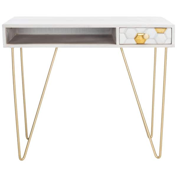 white and brass writing desk