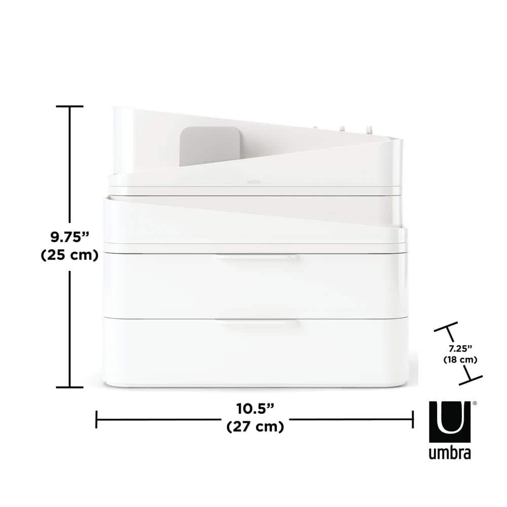 White Recycled Plastic Stackable Makeup Organizer with Drawers