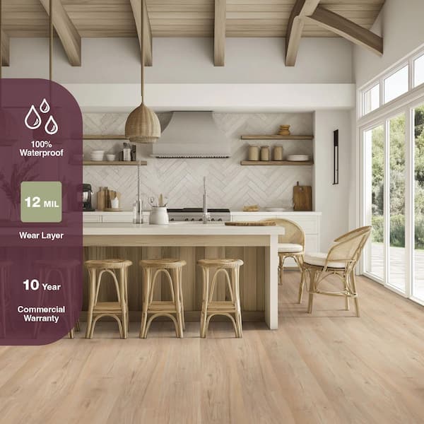 Lathem Pine 12 MIL x 7 in. W x 60 in. L Sunwashed Vinyl Flooring with Click Lock Waterproof Design (26.72 sq. ft./Case)