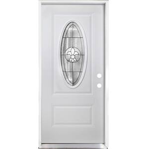 Element 36 in. x 80 in. Left-Hand/Inswing 3/4 Oval Trinity Decorative Glass White Primed Steel Front Door Slab