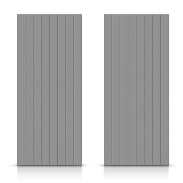 CALHOME 48 in. x 80 in. Hollow Core Light Gray Stained Composite MDF Interior Double Closet Sliding Doors