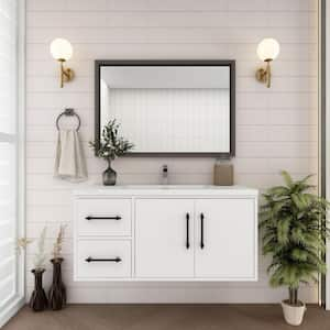 Victoria 42 in. W x 20 in. D x 22 in. H Single Sink Floating Bath Vanity in Gloss White with White Acrylic Top