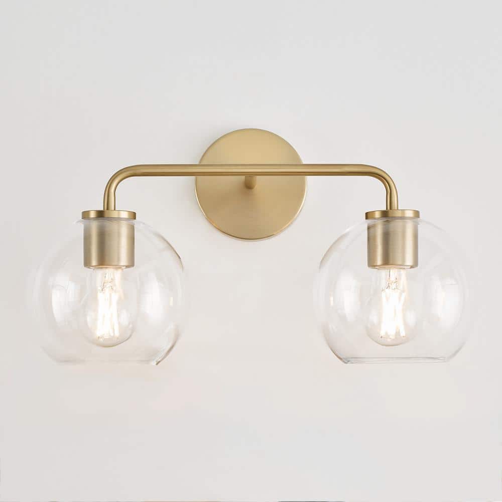 Orley 17.5-Inch Satin Brass Vanity Light with Clear Glass Shades