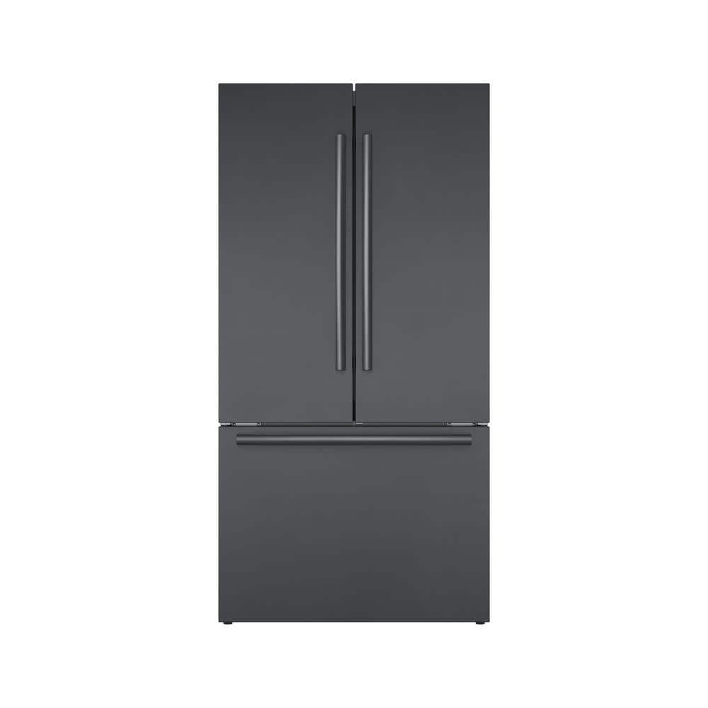 Bosch 800 Series 36 in. 21 cu. ft. French 3 Door Refrigerator in Black Stainless Steel with Dual Compressor, Counter Depth